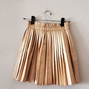 Welaken Faux Leather Pleated girls skirt - gold